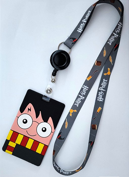 Kit Cordão + Porta Crachá Retrátil + Porta Cartão Emborrachado Rosto Harry