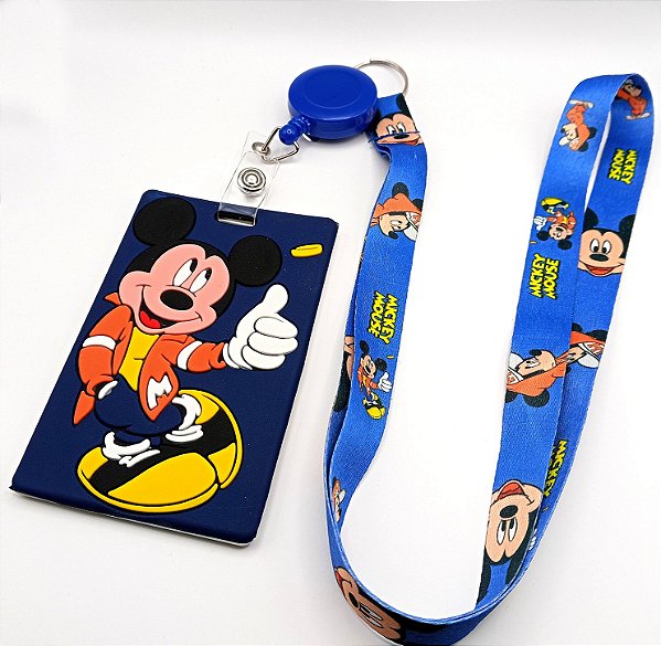Kit Cordão + Porta Crachá Retrátil + Porta Cartão Emborrachado Mickey