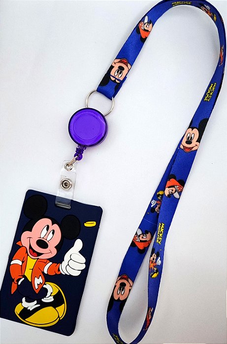 Kit Cordão + Porta Crachá Retrátil + Porta Cartão Emborrachado Mickey