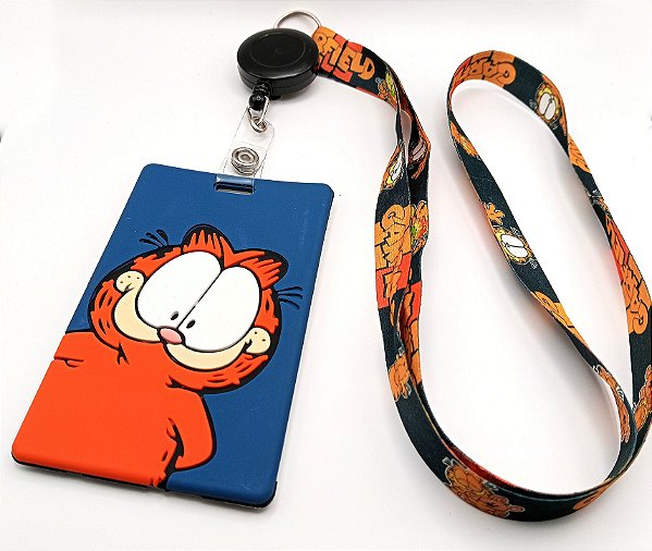 Kit Cordão + Porta Crachá Retrátil + Porta Cartão Emborrachado Garfield