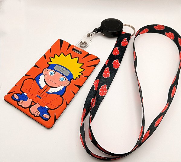Kit Cordão + Porta Crachá Retrátil + Porta Cartão Emborrachado Naruto