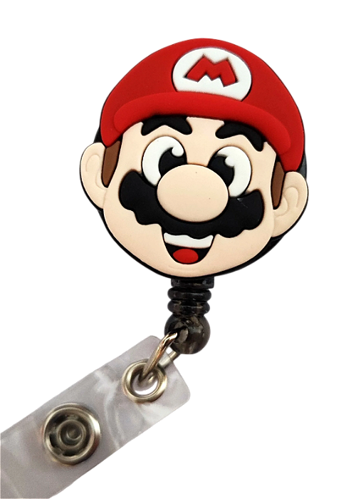 Porta Crachá Retrátil com Aplique Rosto Super Mario