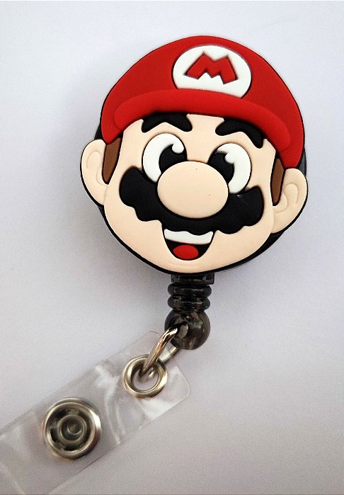 Porta Crachá Retrátil com Aplique Rosto Super Mario