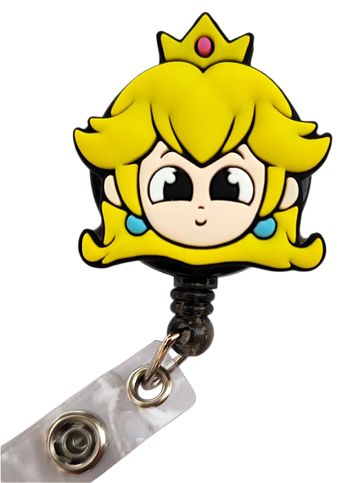 Porta Crachá Retrátil com Aplique Rosto Princesa Peach