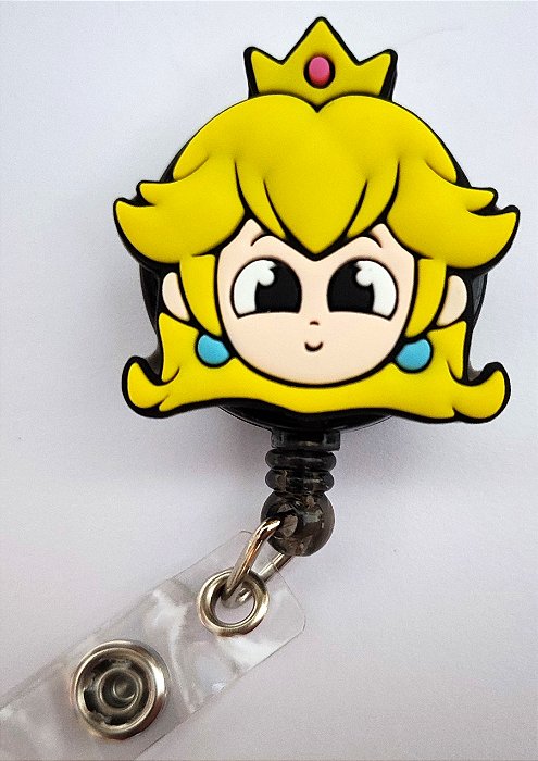 Porta Crachá Retrátil com Aplique Rosto Princesa Peach