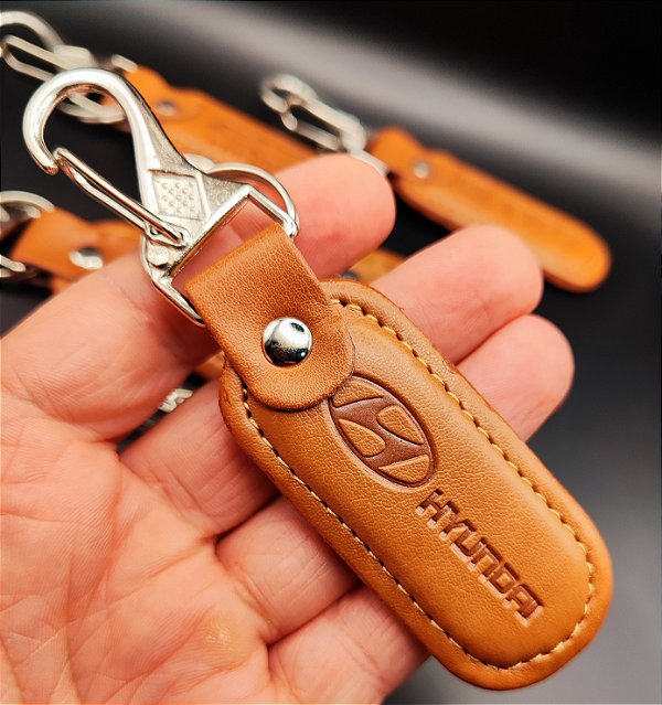 Chaveiro Mosquetão Couro Carro Hyundai