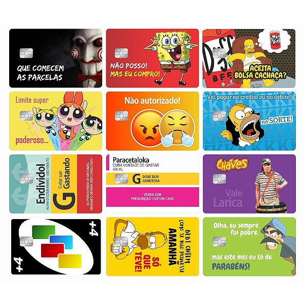 Kit 12 Adesivos para Cartão De Crédito Séries e Desenhos