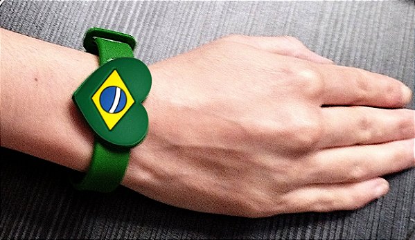 Pulseira Silicone Verde Brasil Copa do Mundo - Coração