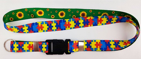 Cordão com Engate Rápido Quebra-Cabeça Autismo Girassol