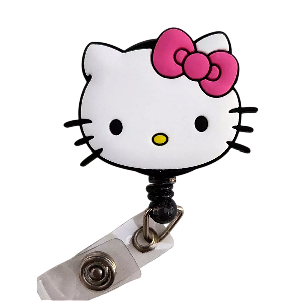 Porta Crachá Retrátil com Aplique Rosto Hello Kitty