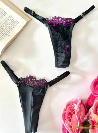 Calcinha Fio Flávia - Preto com Roxo