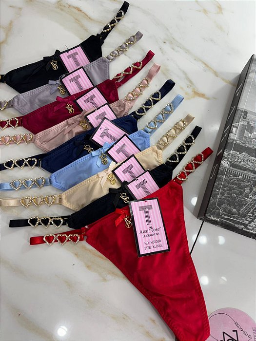 Calcinha VS Acetinada - Strass corações