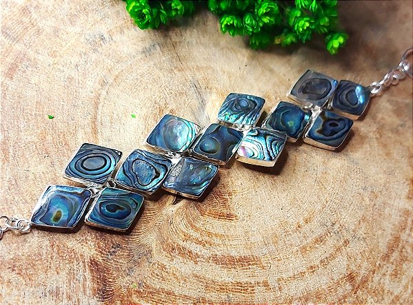 Pulseira prata 925 com abalone