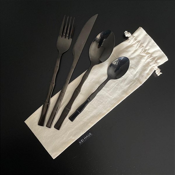 Talheres Bamboo Preto - 4 peças