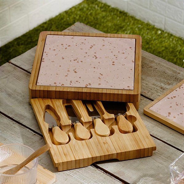 Tábua c/ Facas p/ Queijo Terrazzo - 6 peças