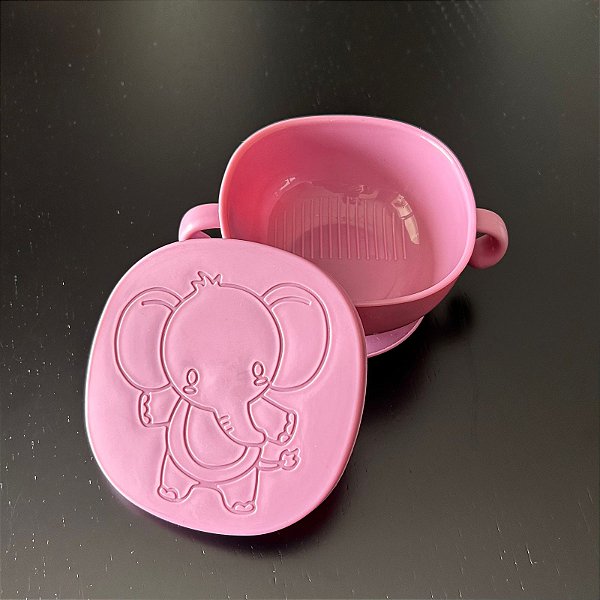 Bowl c/ Tampa e Ventosa Elefante Rosa