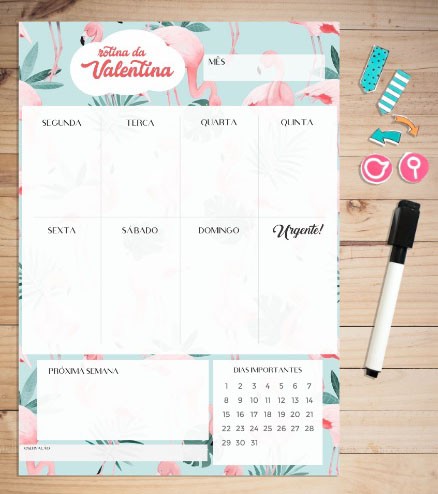 Planner Semanal Magnético + Caneta Escreve e Apaga - Flamingo