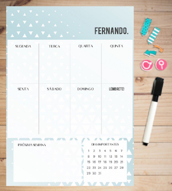 Planner Semanal Magnético + Caneta Escreve e Apaga - Triângulos