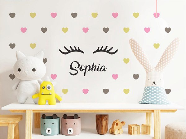 Kit adesivos de parede (Cílios+Nome+corações)
