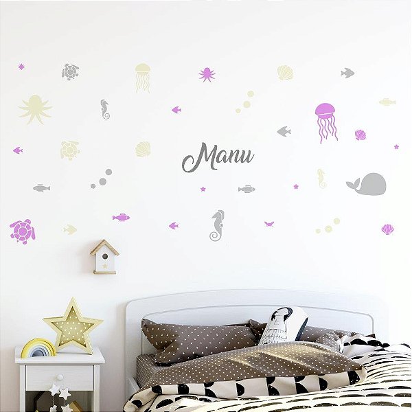 Kit Adesivos de Parede - Fundo do Mar + Nome personalizado