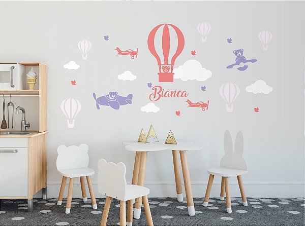 Kit Adesivos Decorativos - Urso Baloeiro e Aviador