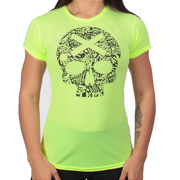 Camiseta fem. Skull Street - Verde Neon