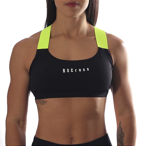 Top c/ Elast BSCross - Preto/Verde Neon