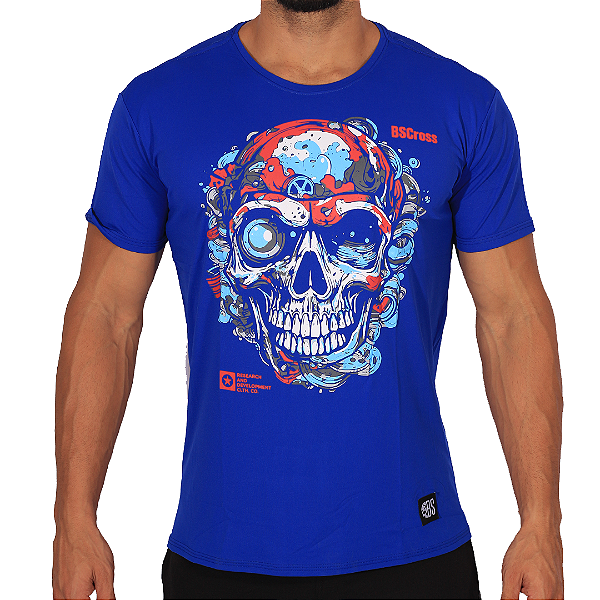 Camiseta Mas. Skull Color - Azul