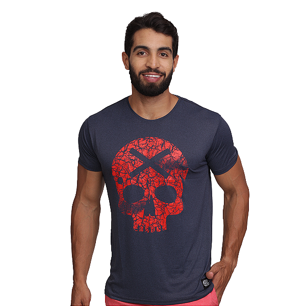 Camiseta Mas. Caveira - Marinho / Vermelho
