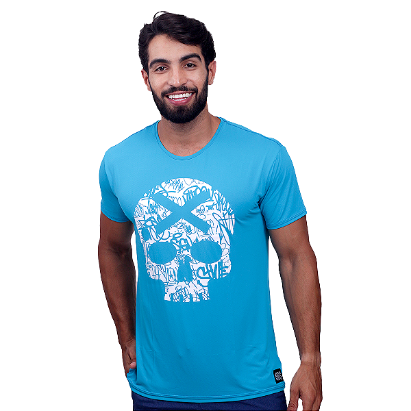 Camiseta Mas. Caveira - Azul