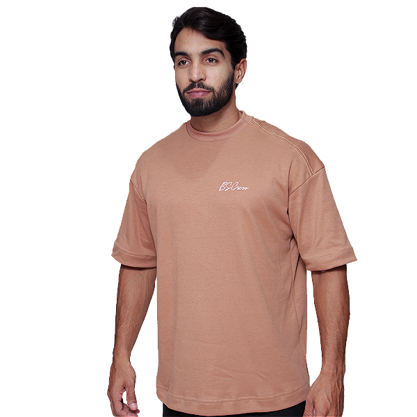 Camiseta Mas. Big Oversized BS Assinatura - Castanho