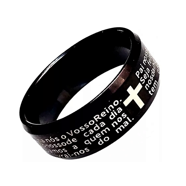 Anel com a oração do pai e nosso em aço antialérgico. XMJXAUGTU
