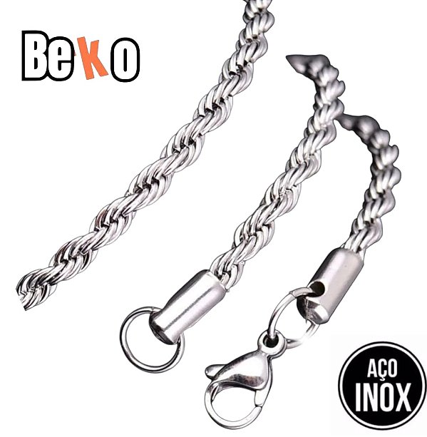 Colar Cordão e pulseira Baiano Aço antialérgico D3HLUV8RZ