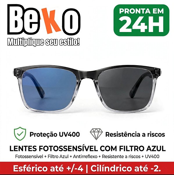 Lente Fotossensível com Filtro Azul - Transitions para Grau - Beko