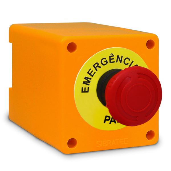 CONJUNTO CAIXA BX1 AMARELA C/ BOTAO DE EMERGENCIA XB5-AS542 2NF COM TRAVA SIBRATEC