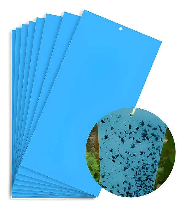 10 Armadilha Azul Adesiva Contra Insetos Cartela Dupla Face