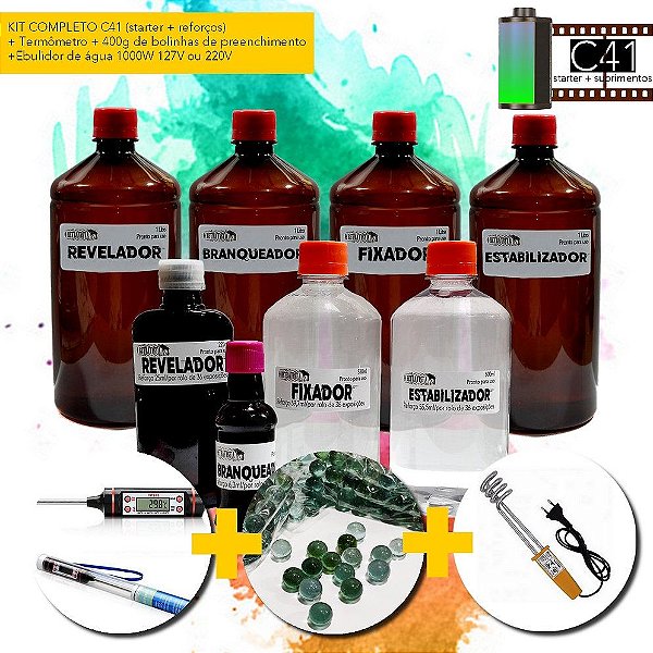 Kit Revelador Colorido - C41 - Kit Starter + Reforços (10 filmes) + Suprimentos