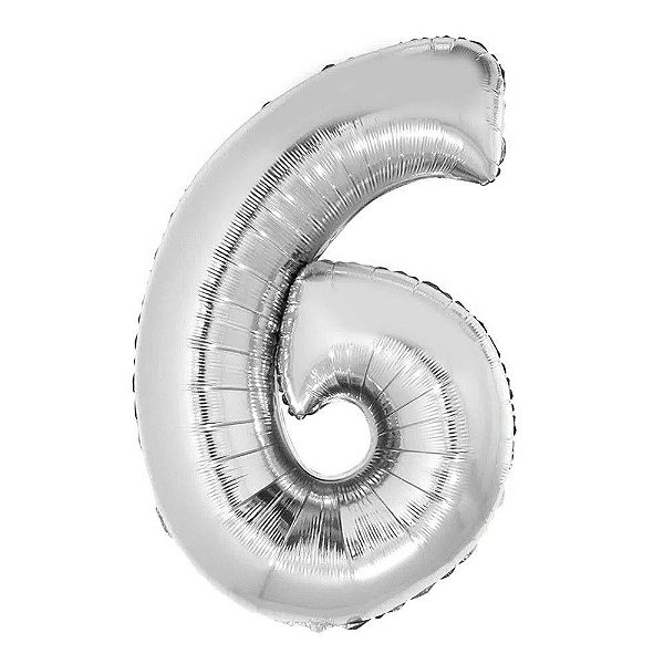 Balão Metalizado Número 6 - Prata - 70cm