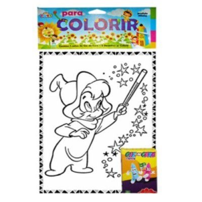 Kit com 10 Livros para Colorir Grande - 10 Desenhos + Giz de cera