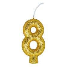 Vela Numeral Cintilante - dourado com glitter  - Nº 8 -Regina - Clube das Festas