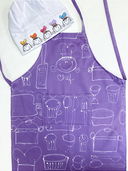 kit avental Infantil Chef Lilás - Avental para sua casa, com estampas  artesanais