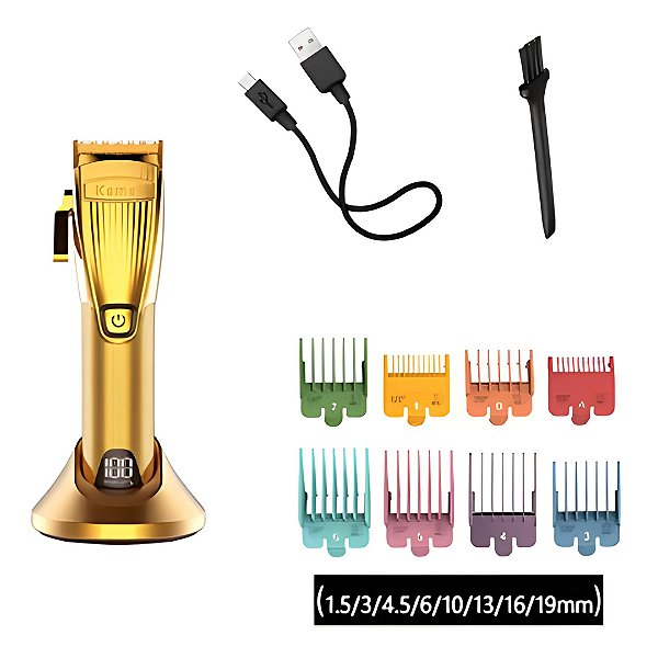 Máquina De Cortar Cabelo Com Base Carregador - Kemei K32S - Gold