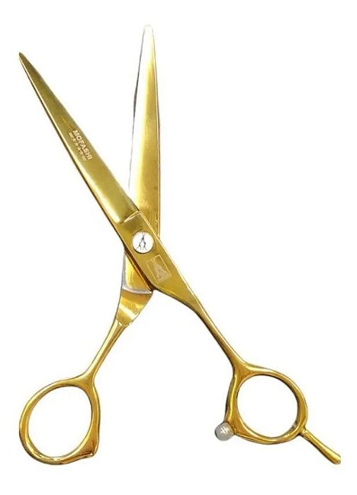 Tesoura fio navalha dourada 6" Mofashi