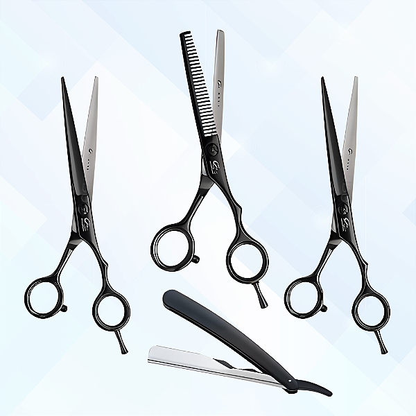 Conjunto de Tesouras Fio Navalha (6") + Laser (6")+ Desbaste (6") + Navalhete - UMI