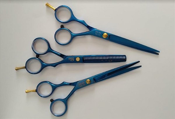 Kit de Tesouras e Estojo Umi Master Tools - Fio Navalha (6,5"), Fio Laser (6,5") e Desbaste