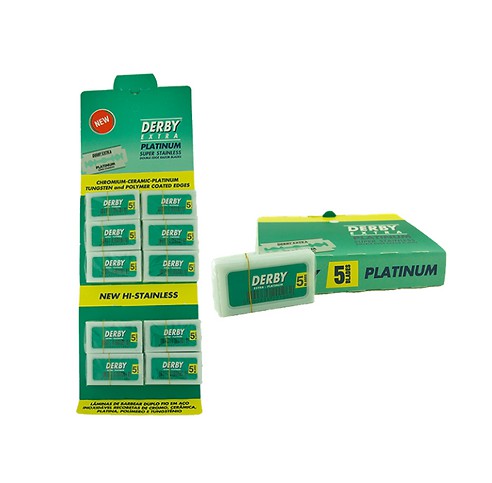 Dez Cartelas Lâminas Derby Verde Extra Platinum Original - Cada Cartela: 50 Lâminas - Total: 500 Lâminas