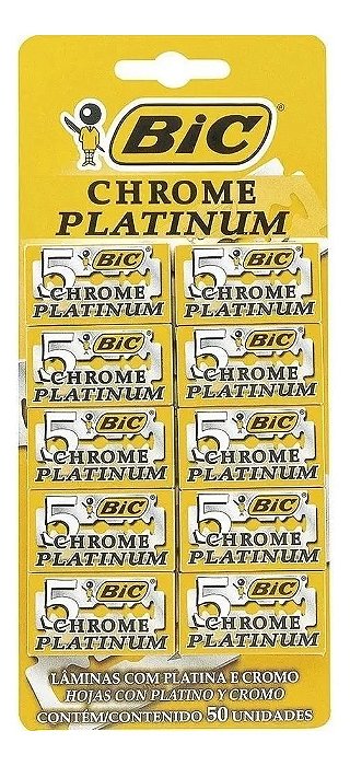 Dez Cartelas de Lâminas Bic Chrome Platinum - Cada Cartela 50 Unidades - Total: 500 Unidades
