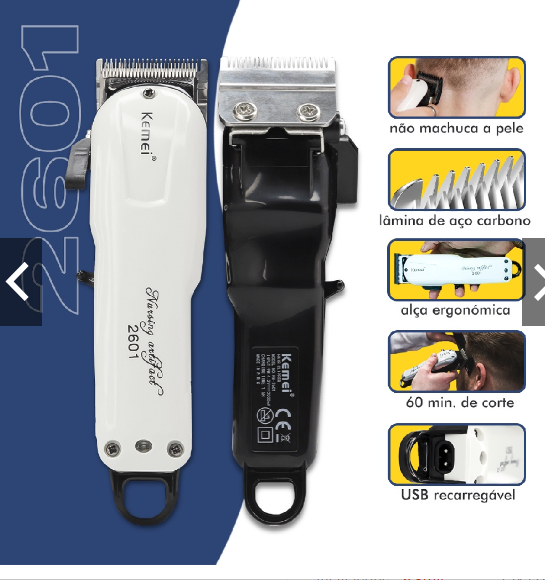 Máquina Corte Acabamento Cabelo Masculino Kemei Km 2601