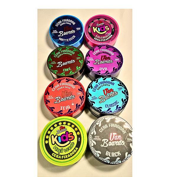 Kit 8 Pomadas Van Beards - Café - Maçã Verde - Teia - Classic Extra Forte - Uva - Melancia - Black - Matte Seca - 150g