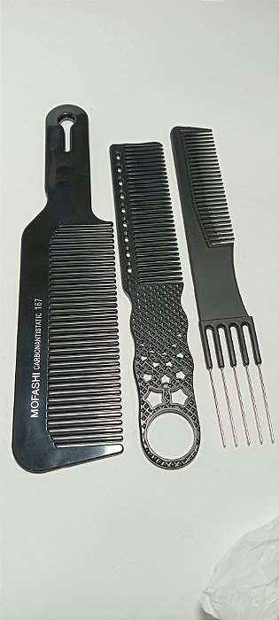 Trio de Pentes Profissionais de Carbono Anti Estáticos Mofashi - Duracon Resina Termoplástica